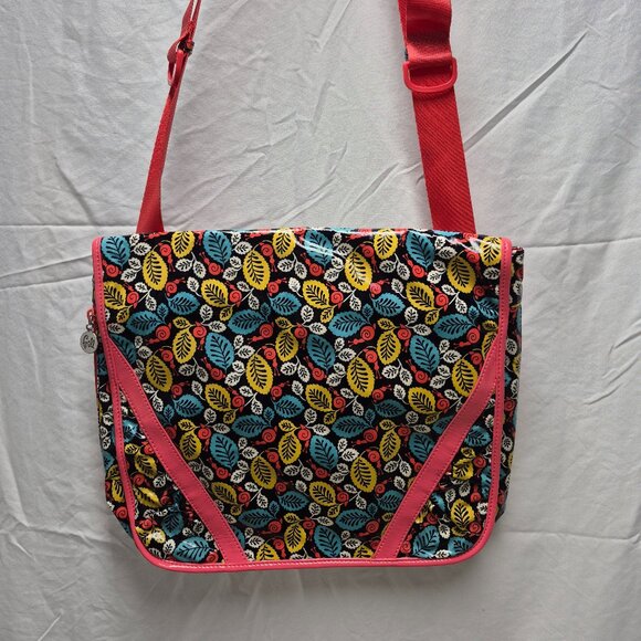 Vera Bradley Frill Messenger Bag Happy Snails Pink Leaf Vinyl - Picture 1 of 10